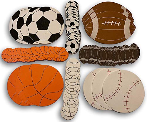 72 Foam Sport Shapes and Stickers- Soccer, Baseball, Basketball, and Football
