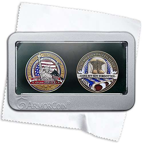 Military Appreciation Challenge Coin and Fallen Hero Challenge Coin - 2 Challenge Coin Set with Bonus polishing Cloth 1