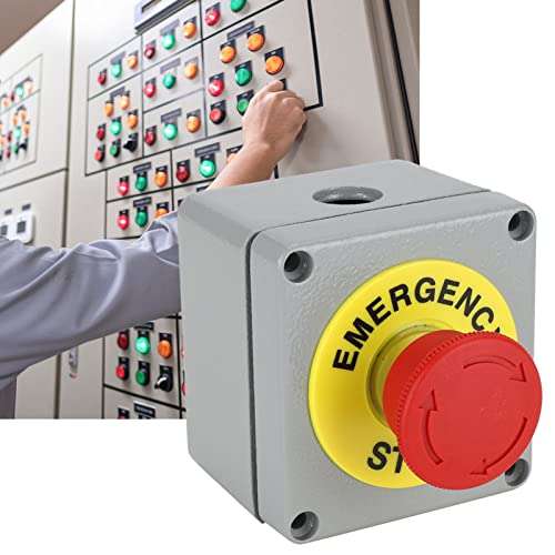 Emergency Switch Box 1 Button Stop Control Operation Box, IP66 Waterproof Emergency Stop Switch, Quick Stop Single Push Button Switch, 80x75x60 Mushroom Head Emergency Push 4