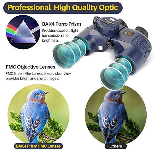 USCAMEL 10x50 Marine Binoculars for Adults, Waterproof Binoculars with Rangefinder Compass Tripod Adapter，BAK4 Prism FMC Lens for Navigation Bird Watching Hunting 3