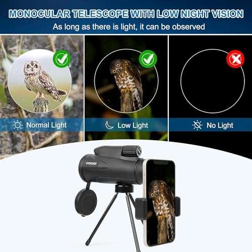 Monocular Telescope with Low Night Vision for Adults Kids,12X50 High Power Mini Zoom Monoculars with Smartphone/iPhone Adapter Tripod,Gifts for Bird Watching Hunting Camping Traveling Star Sports 4
