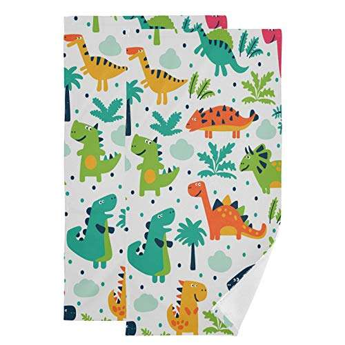 Vdsrup Cute Dinosaur Hand Towels Palm Dino Dragon Towel Set of 2 Forest Tree Small Bath Towels Soft Guest Face Towel Bathroom Decorations Thin Kitchen Tea Dish Towels 14x28 in 1