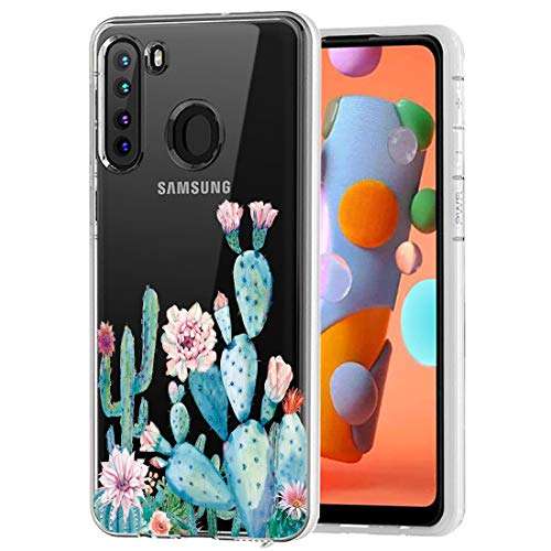 Sidande Case for Galaxy A21, Samsung A21 Case for Girls Women, Shockproof Clear Floral Soft Flexible TPU Slim Phone Protective Case Cover for Samsung Galaxy A21 (Cactus) 1