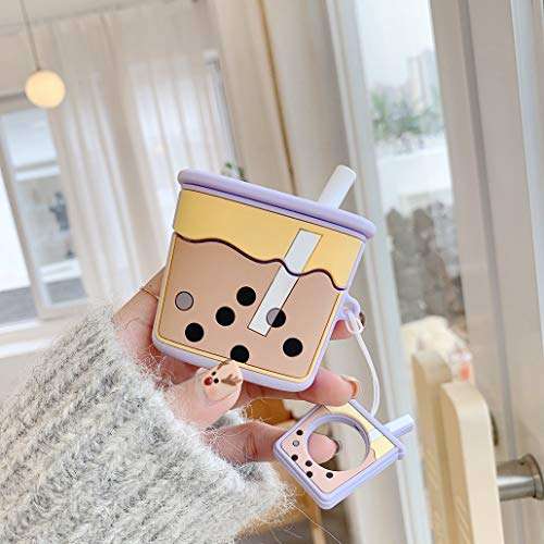 Milk Tea AirPods Pro Case, AKXOMY Cute Airpods Pro Case Boba Tea,3D Kawaii Protective Silicone Cover Case for Apple Airpods Pro Case for Girls Kids Boys (Boba Tea-Purple) 2