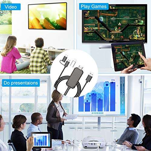 Yasolote 3 in 1 Phone to HDMI Cable, HDMI Adapter Cord Compatible with TV/Projector/Monitor, 1080P Av Convertor for iPhone, iPad Air, Mini, Pro, iPod Touch, Plug and Play 6