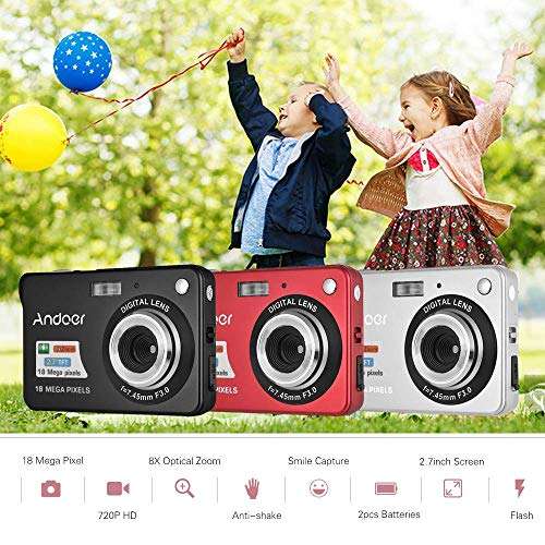 Ubersweet® Imported Mini Digital Camera with 2pcs Rechargeable Batteries 720P HD 8X Digital Anti-Shake 2.7inch LCD Screen for Kids Children Holiday_152316 2
