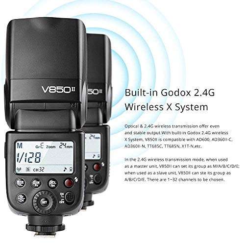 GODOX V850II GN60 2.4G 1/8000s HSS 2X Camera Flash Speedlight with 2000mAh Li-ion Battery Features 1.5s Recycle time and 650 Full Power Pops Compatible for Canon Nikon Pentax Olympas 3