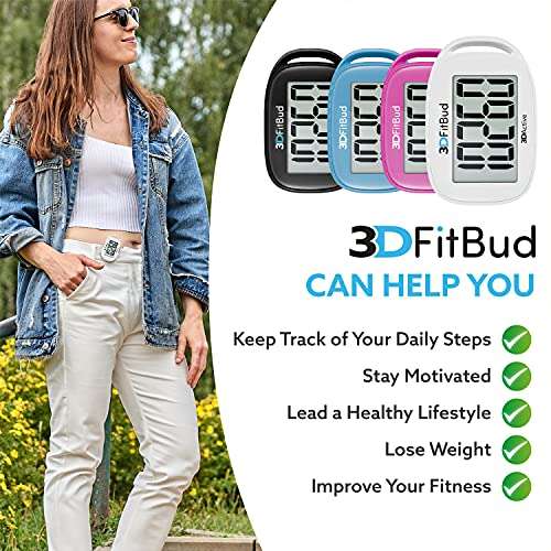 3DFitBud Simple Step Counter Walking 3D Pedometer from 3DActive with Clip & Lanyard - A420S - White 4