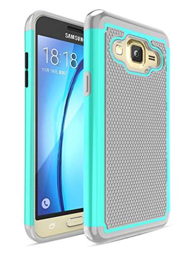 TILL for Galaxy J3 2016 / J3 Sky Case, TILL [Turquoise] [Shock Absorption] Dual Layer Hybrid Rugged Defender Soft Rubber & Hard Plastic Protective Grip Cute Case Cover for Amp Prime/Express Prime 1