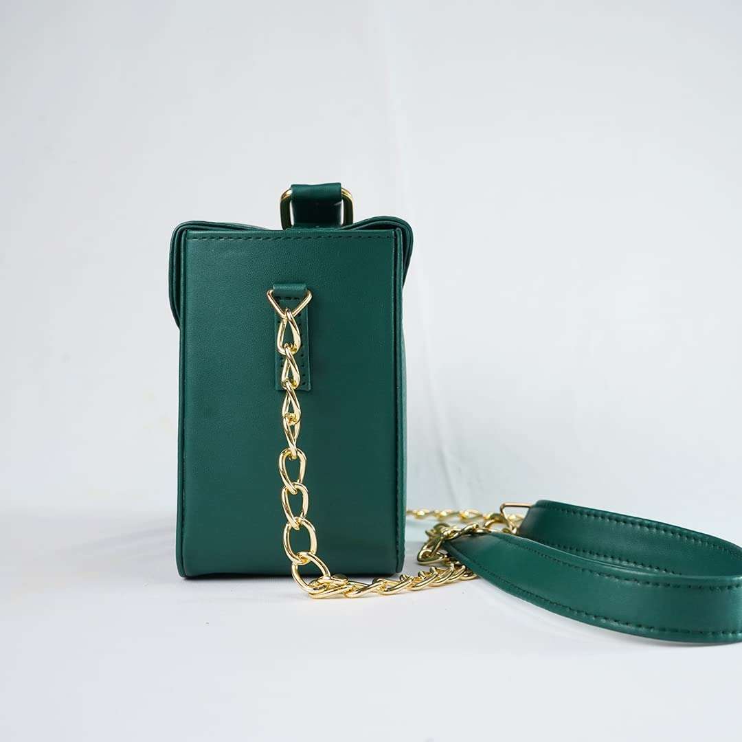 Customized Women's Leather Bag (Buttoned) + Mini Make up kit-Green Grey 4