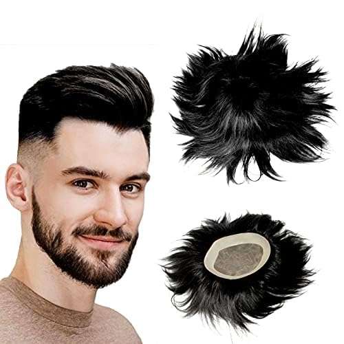 Majik Monofilament Human Hair Patches Hair Wig Hair Toupee with PU Poly Skin Coating around Cap for Men 10x8 Inch Medium Brown with Brush Tape Clips 1