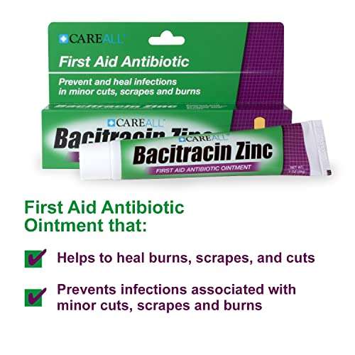 CareAll Bacitracin Antibiotic Zinc Ointment 1oz (4 Pack). First Aid Ointment to Prevent and Heal Infections for Minor cuts, Scrapes and Burns. 3