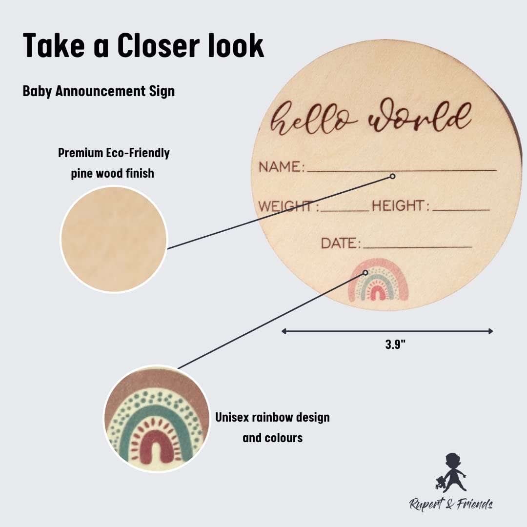 Baby Announcement Sign - Premium Wooden Rainbow Design Discs - Celebrate The Arrival of Your Baby - Record Birth Details on This Round Wooden Announcement Plaque - Built to Last and Treasure Forever 3