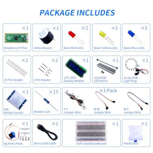 GeeekPi Basic Starter Kit for Raspberry Pi Pico, with Breadboard, I2C 1602 LCD Display Module, 9g Mirco Servo for Raspberry Pi Beginners & Software Engineer 2