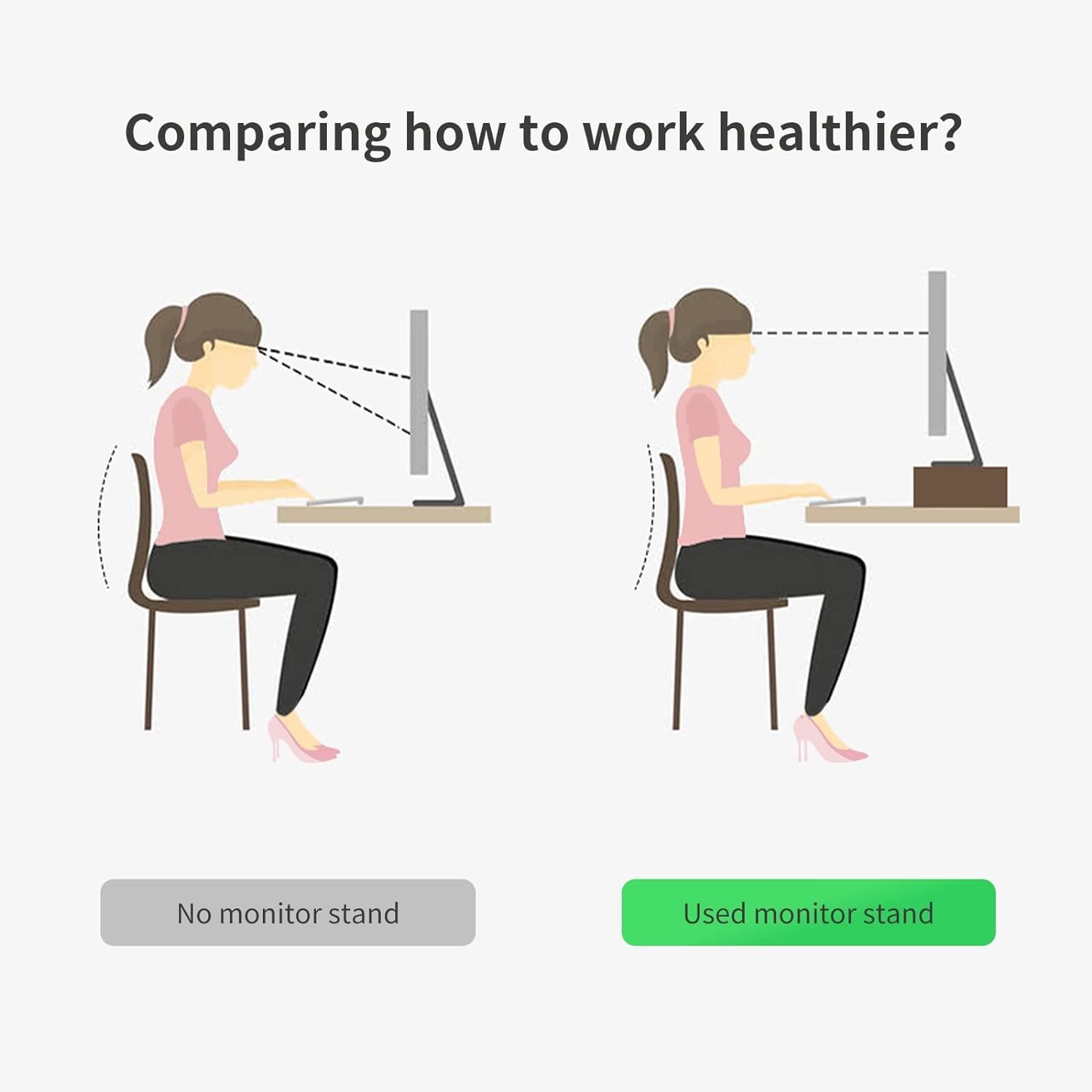 carpentray Wooden Computer Long Monitor Stand, Monitor Riser Desk Shelf Desktop Legs Stand TV Laptop Riser with Keyboard Storage Desk (63cm) 6