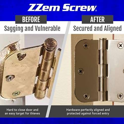 ZZem Screw 4-pk - #9x3-Permanent Door Hinge Repair Kit - Easy Stripped Screw Hole Repair - Reinforce Door Hinges, Strike Plates and Door Jamb Repair - Repair Stripped Hinge Screws in Minutes! 4