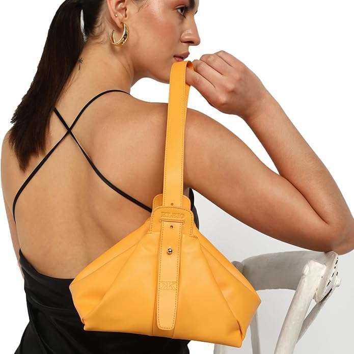 Generic KL.EIO's Vegan Leather Soft Structured Handbag for Women | Classic Shoulder Bag for Girls with Magnet Closure | Spacious Ladies Hand Bag for Party, Yellow 5