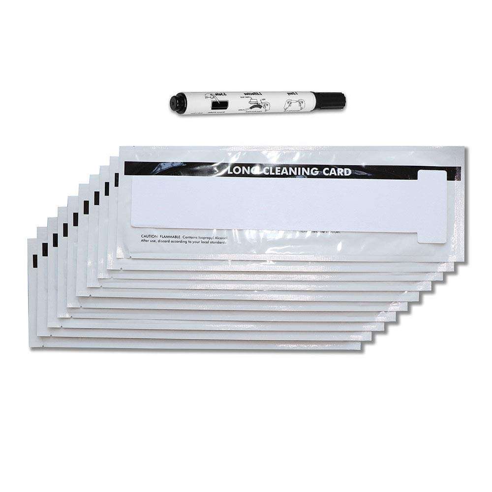 Badgy 200/100 ID Card Printer Cleaning Kit for Zenius, Primacy, and Elypso Printers Pack of 10pcs Long T Card and 1 Cleaning Pen CK-ACL004 1