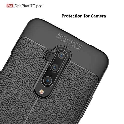 CruzerLite Compatible with OnePlus 7T Pro Case, Leather Texture Design Cover Anti-Scratch Shock Absorption Case for OnePlus 7T Pro (Black) 4