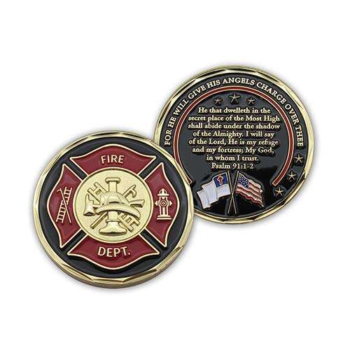 Firefighters Coin, Firefighter Challenge Coin, Pocket Token of Appreciation and Protection. “My God, in whom I Trust”. Gold-Color Plated Challenge Coin. Firefighter Souvenir, Psalm 91 Gift 3