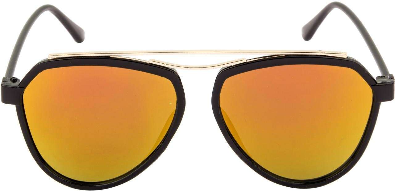 NuVew Mirrored Aviator Unisex Sunglasses - (Gold-Pink Mirror Lens | Black-Gold Frame | Medium Size) 4