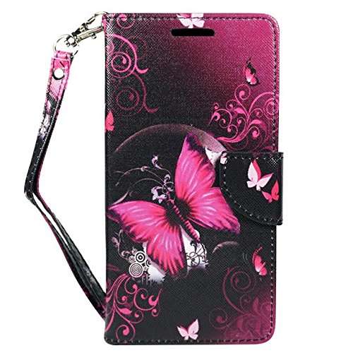 ZASE Compatible with Samsung J7 V, Galaxy J7 Prime, J7 Perx J7 Sky Pro Wallet Pouch Folio PU Leather Case w/[Kickstand] Card Slot For Galaxy J7 (2017), J7V, J7 Perx, J7 Sky (Hot Pink Butterfly Flower) 3