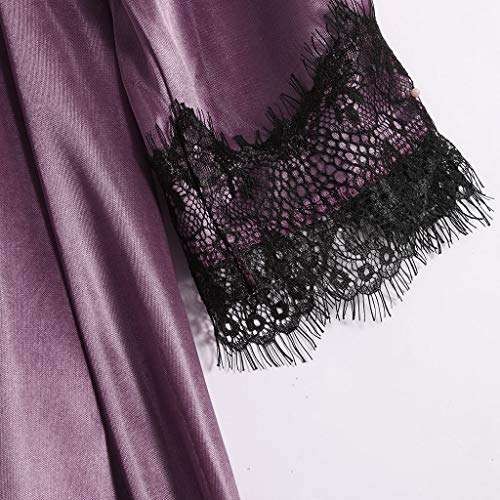 FEDULK 3PCs Women Sexy Lace Lingerie Intimates Nightwear Underwear Sleepwear Dress Suits(Purple, Large) 5