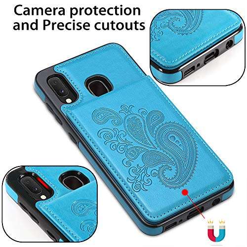 SHIYISHI Flip Case for Samsung A10E Case, Embossed Flower Series Premium PU Leather Galaxy A10E case for Women with Wallet Card Holders Slim A10E Phone Case for Samsung Galaxy A10E / A20E, Lake Blue 4