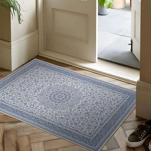 TTelephant Floral Doormat Entryway Rug Washable Area Rug 2x3, Spill-Proof Surface, Non-Slip Backing, Cozy Soft Faux Wool, Printed Rugs for Kitchen, Bathroom, Bedroom - Ieve 1