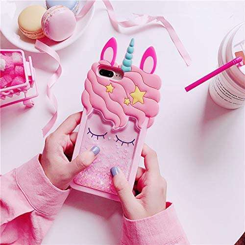 TopSZ Quicksand Unicorn Bling Case for iPhone 8/7/6/6S 4.7"Cute Silicone Cool 3D Cartoon Kawaii Animal Cover,Shockproof Soft Skin for iPhone8,Funny Unique Character Cases for Kids Girls Teens(iPhone8) 4