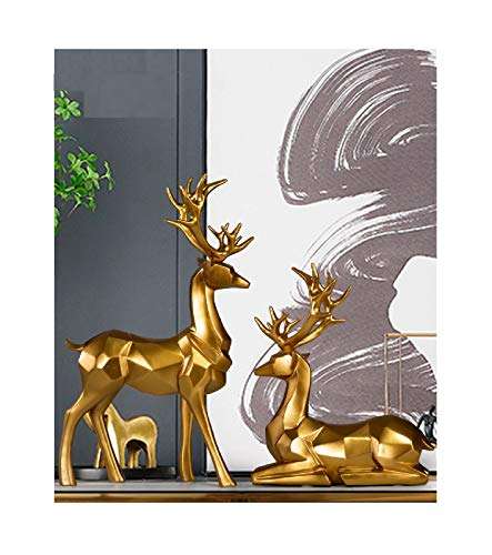 2pcs Elk Resin Home Decor Lucky Deer Statue Luxury Style Creative Craft Reindeer Figurines for Living Room, Bedroom, Office Desktop (Gold)