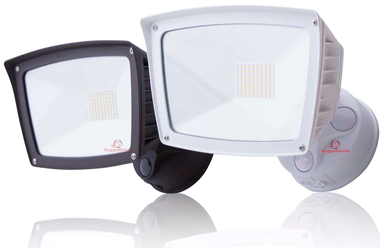 RuggedGrade 40 Watt - Folari Series LED Flood Light - LED Wall Light 4,800 Lumens- Dusk to Dawn Sensor - 5000K Bright White - White Housing 5