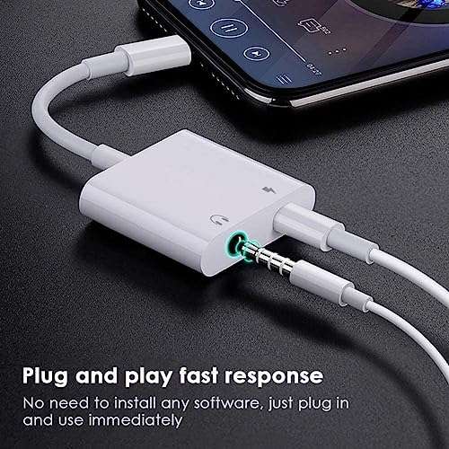 2Pack Lightning to 3.5mm Headphones Jack Adapter,MFi Certified 2 in 1 iPhone Headphone Adapter Dongle Charger Jack Lightning to 3.5mm AUX Cord Splitter Compatible for iPhone 13/12/11/XS/XR/X/8/7 6