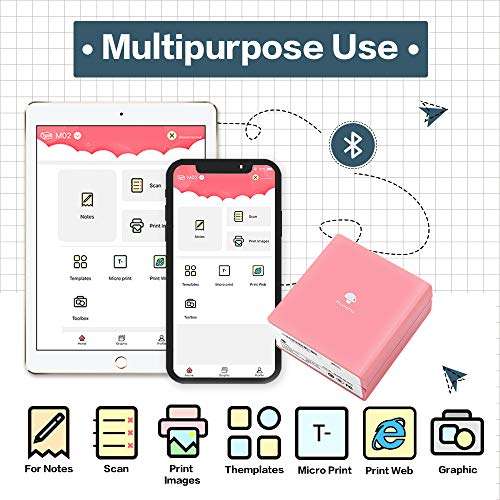 Phomemo M02 Mini Bluetooth Thermal Pocket Printer (Pink) with 3 Rolls Adhesive White/Gold/Silver Glitter Sticker Paper, Compatible with iOS + Android for Plan Journal, Study Notes, DIY, Work, Gift 2