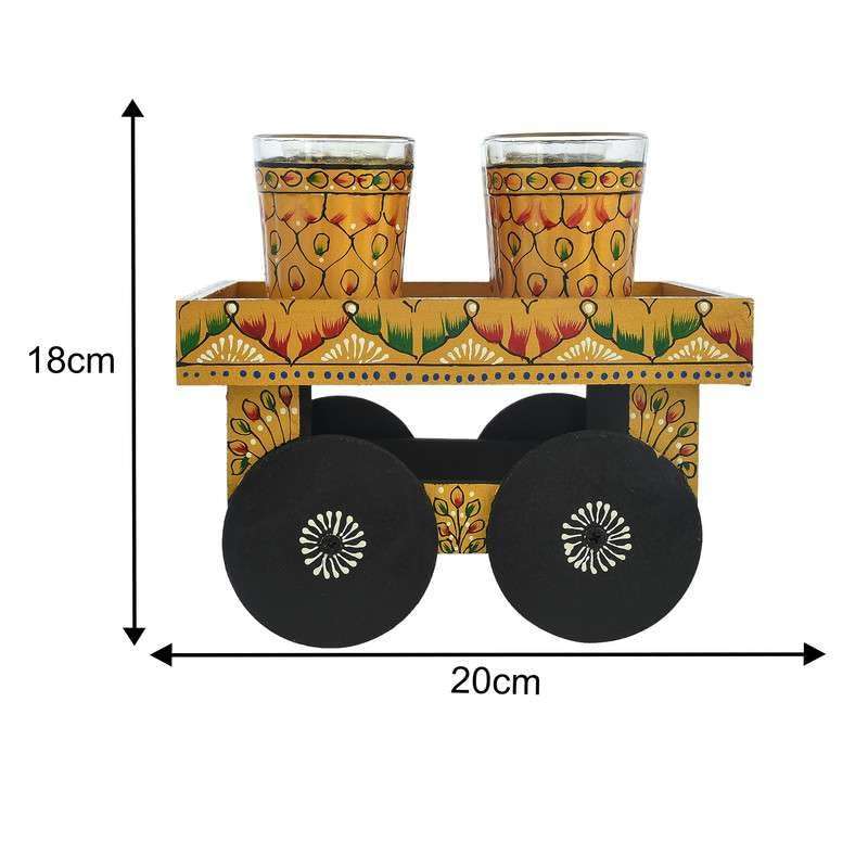 Asmita Craft HandPainted Alluminium Tea Kettle with Four Glasses and Wooden Tray For Home Dcor Tea Party Serving -02 4