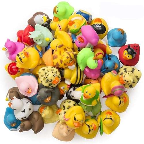 Kicko Rubber Ducks in Bulk - 50 Pack of Assorted 2 Inch Mini Rubber Duckies for Kids - Tiny Ducks for Sensory Play, Stressball, Stocking Stuffers, Classroom Prizes, Party Favors, Jeep Ducking 1
