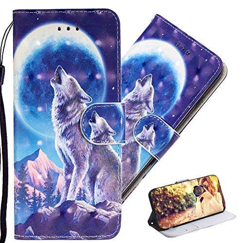 QIVSTAR Case for Samsung Galaxy A21S 3D Book Style Case 360 Degree Protective Case with Wrist Strap Flip Folio Case for Samsung Galaxy A21S Moon Wolf YY 1