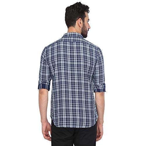 Celio Men's Checkered Regular Fit Casual Shirt (8904231575707_Indigo_XL) 2