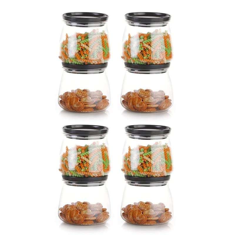 HELONIX Matka Shape Handi Kitchen Storage Containers - Plastic Grocery Container Black Pack of 8 1
