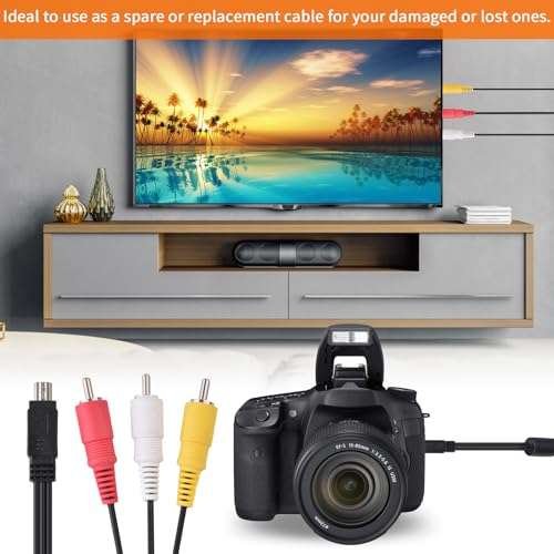 Demeras Mini USB to 3 RCA AV Cable for Camera to TV Wire - Compatible With IXUS 990 IS 980 IS 970 3