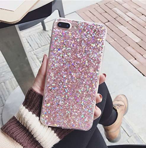 iPhone 8 Plus/7 Plus Bling Case Sparkle Ombre Sequins Polka Dot Air Prism Glitter Translucent Soft TPU Flexible Slim 3D Design Case Cover for iPhone 8 Plus/7 Plus(Pink) 2