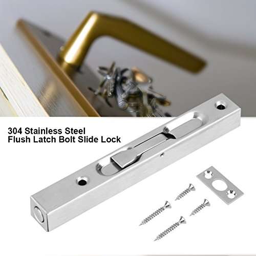 Door Flush Bolt Latch Slide Bolt Lock 304 Stainless Steel Security Door Guard Lever Action with Strike and Screws for Wooden French Doors (6inch) 3