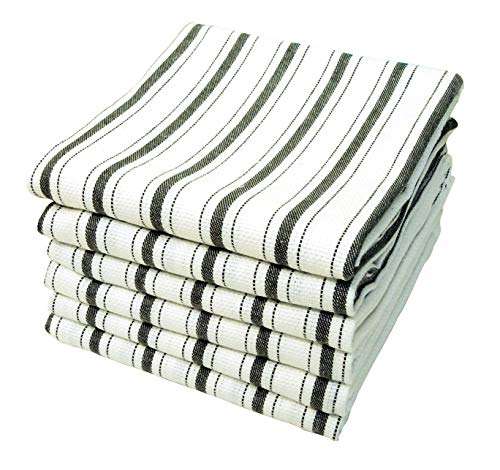 100% Cotton Vintage Stripe Ticking, Tea Towels, Table Towels, Kitchen Dish Towels with Texture for Kitchen Decor Super Absorbent Towels, (Set of 6) D08-18"x28"- Color- Black White 1
