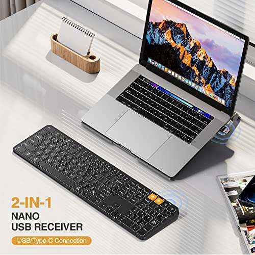 ProtoArc Backlit Wireless Keyboard, K100 2.4G Ultra Slim Wireless Illuminated Keyboard Full Size Silent Keyboard, Rechargeable, USB/Type C Connection, Natural Typing, Windows/Mac(Black) 3