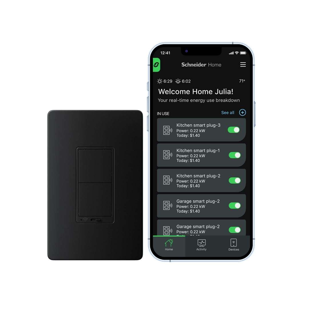 Square D X Series 15 Amp WiFi Energy Monitoring Dimmer Light Switch, Single-Pole/3-way, 600 Watt, Rocker, Matter Certified, Compatible with Alexa and Google Assistant, Black 3