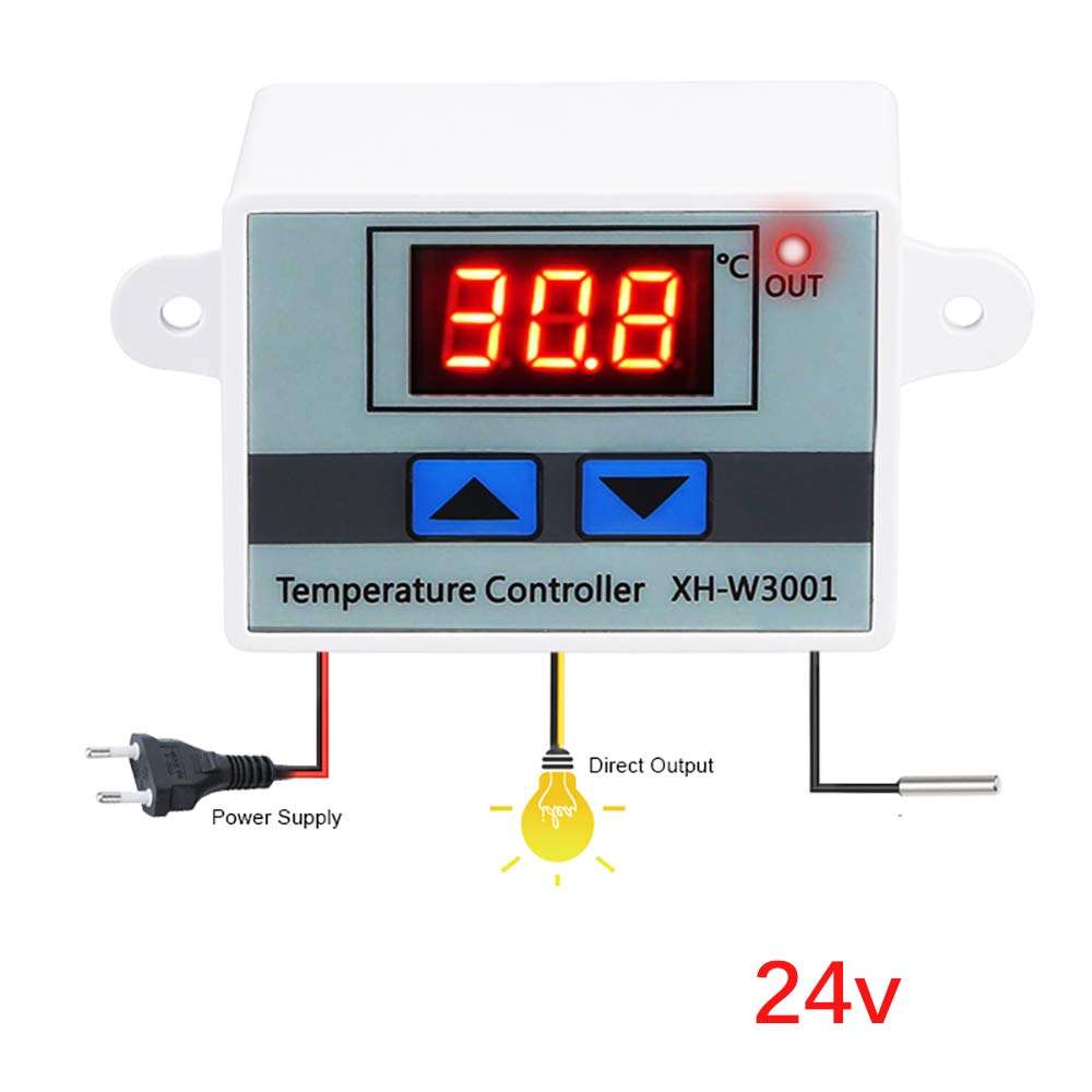 Digital LED Temperature Controller, DC 24V Temperature Controller Board Cooling/Heating Control Module Switch with Waterproof Sensor Probe 2