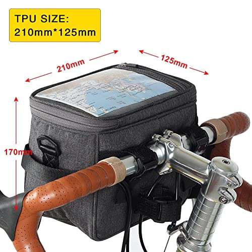 Rhinowalk Bike Handlebar Bag Waterproof Bicycle Front Bag Pack Camera Bag Handbag Phone Bag with Touch Screen Shoulder Strap, Grey 2