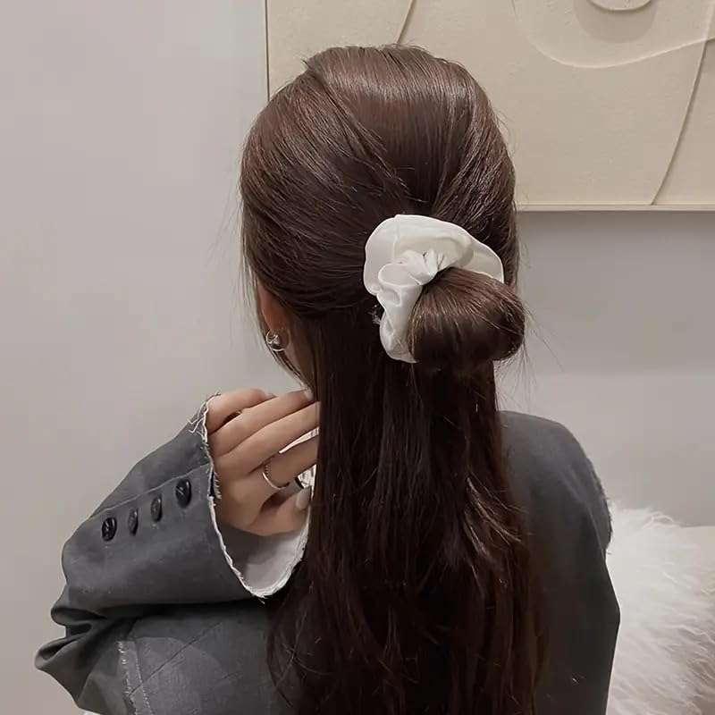 Cerrito Satin Hair Scrunchies for Women & Girls – Soft, No-Crease, Gentle Hair Ties for Thick, Curly, Straight, or Fine Hair – Smooth Silk-Feel Elastic Scrunchy Set for Styling, Sleep Regular Wear (Black & White-6 Pcs) 4