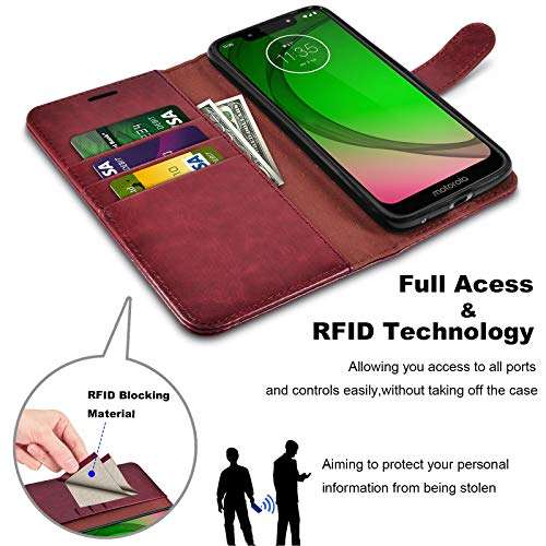 Tiflook Wallet Case for Moto G7 Play/Moto G7 Optimo 5.7", PU Leather Flip Folio [Kickstand][RFID Blocking][Magnetic Closure][Card Slots] Bumper Shock-Absorption Phone Cover, Wine Red 5
