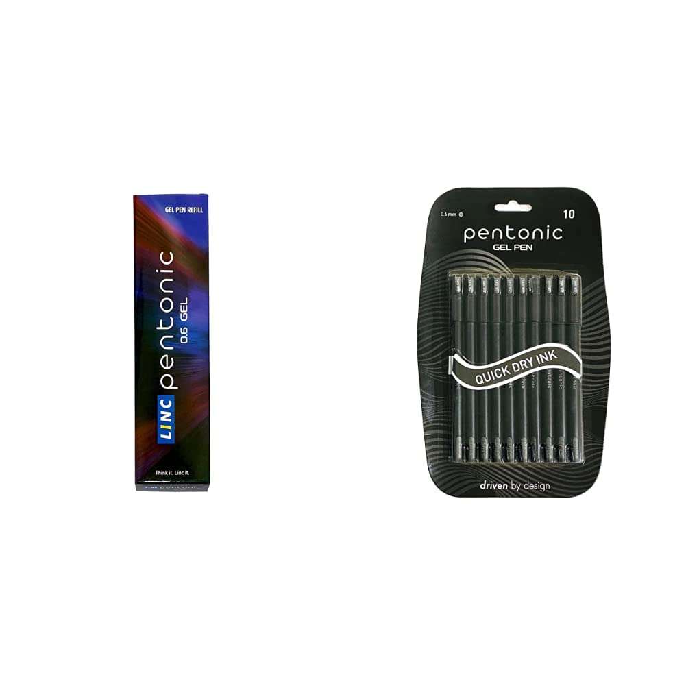 Pentonic Gel Pen Refill (0.6 mm, Pack of 10 x 8 Box, Black Ink) & Pentonic LINC 0.6 mm Gel Pen - Blister Pack of 10, Black Ink 1